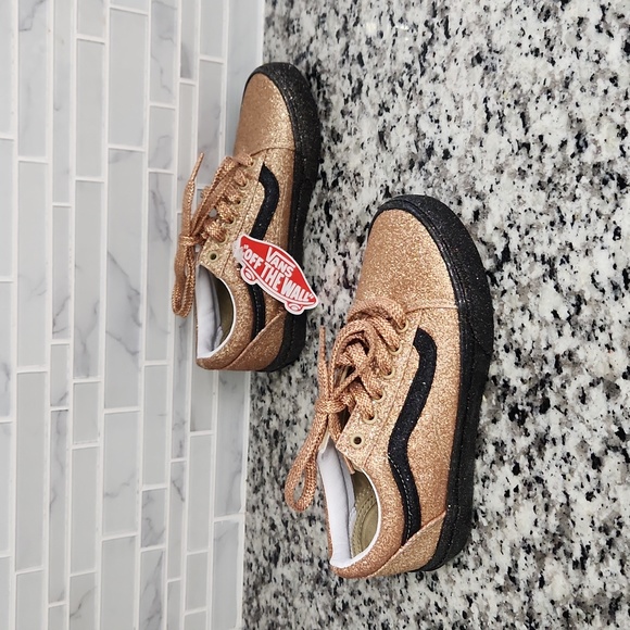 New Bronze / Copper Glitter Vans Sneakers sz 3 sparkle kids skateboard shoes NWT - Picture 3 of 6
